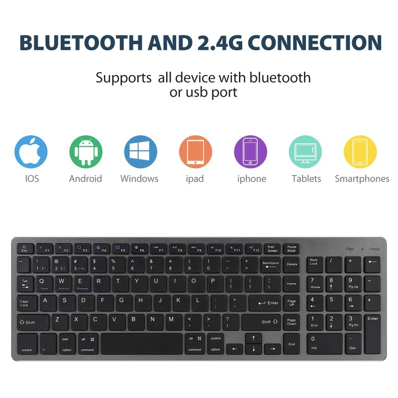 Bộ Bàn phím chuột không dây K835 - pin sạc - đa kết nối bluetooth 5.0 + 3.0 + Usb wireless 2.4g
