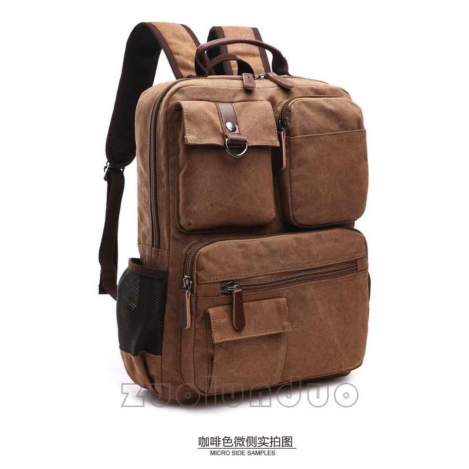 Balo túi vải du lịch cao cấp 8831 43x33x10cm size cỡ trung (Nâu đậm-Nâu sáng-Đen-Xám