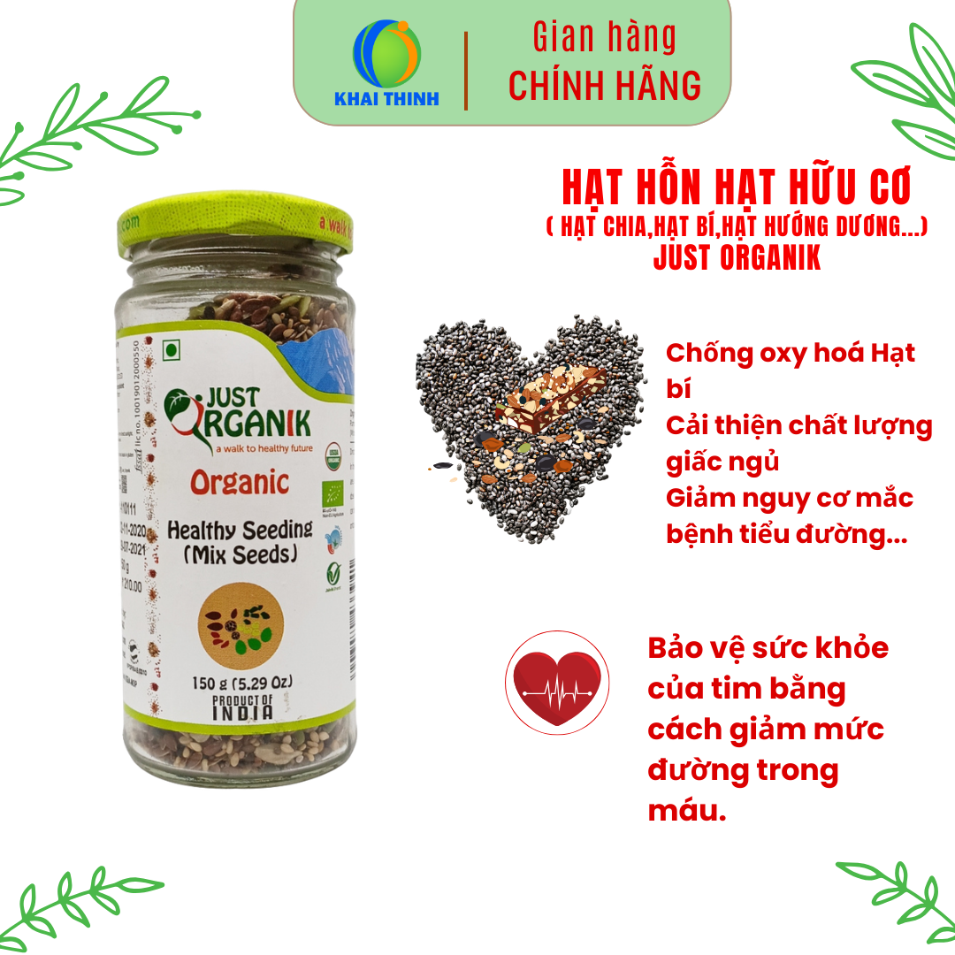 Hạt Mix Hỗn Hợp Hạt Hữu Cơ Just Organik Nhập Khẩu Ấn Độ Gồm Hạt Chia, Hạt Bí, Hạt Hướng Dương, Hạt Mè, Hạt Lanh - 150g