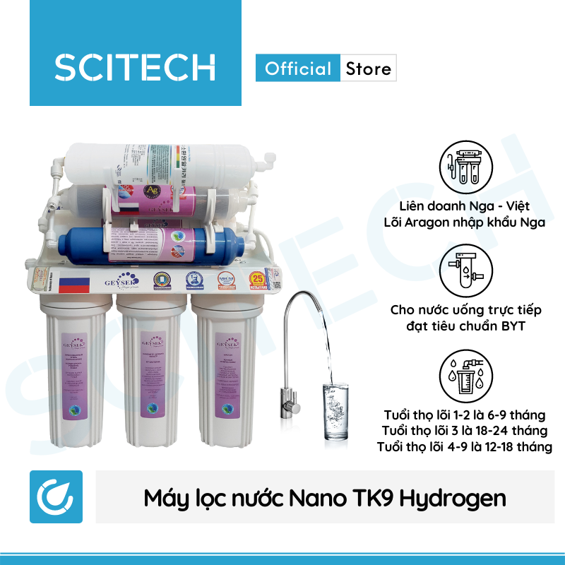 Máy lọc nước Nano TK9 Hydrogen by Scitech (Không dùng điện, không nước thải, tích hợp công nghệ tạo nước ion kiềm) - Hàng chính hãng