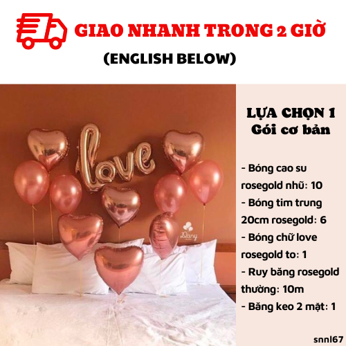 Bộ bong bóng trái tim trang trí màu rosegold combo balloon snnl67
