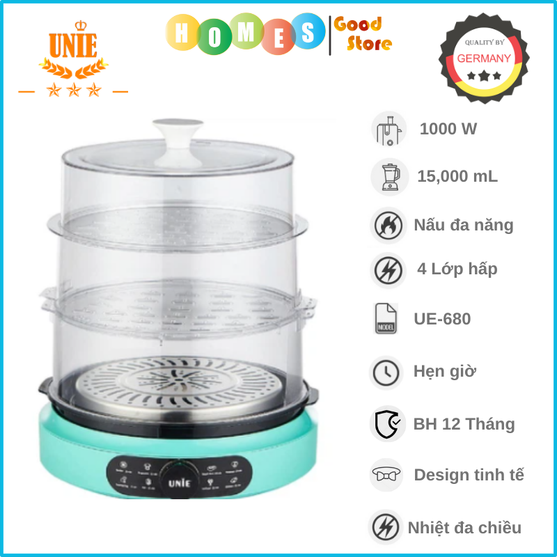 Nồi Hấp Điện 4 Ngăn UE-680 Tiêu Chuẩn Đức Công Suất 1000W Dung Tích 15L - Hàng Chính Hãng