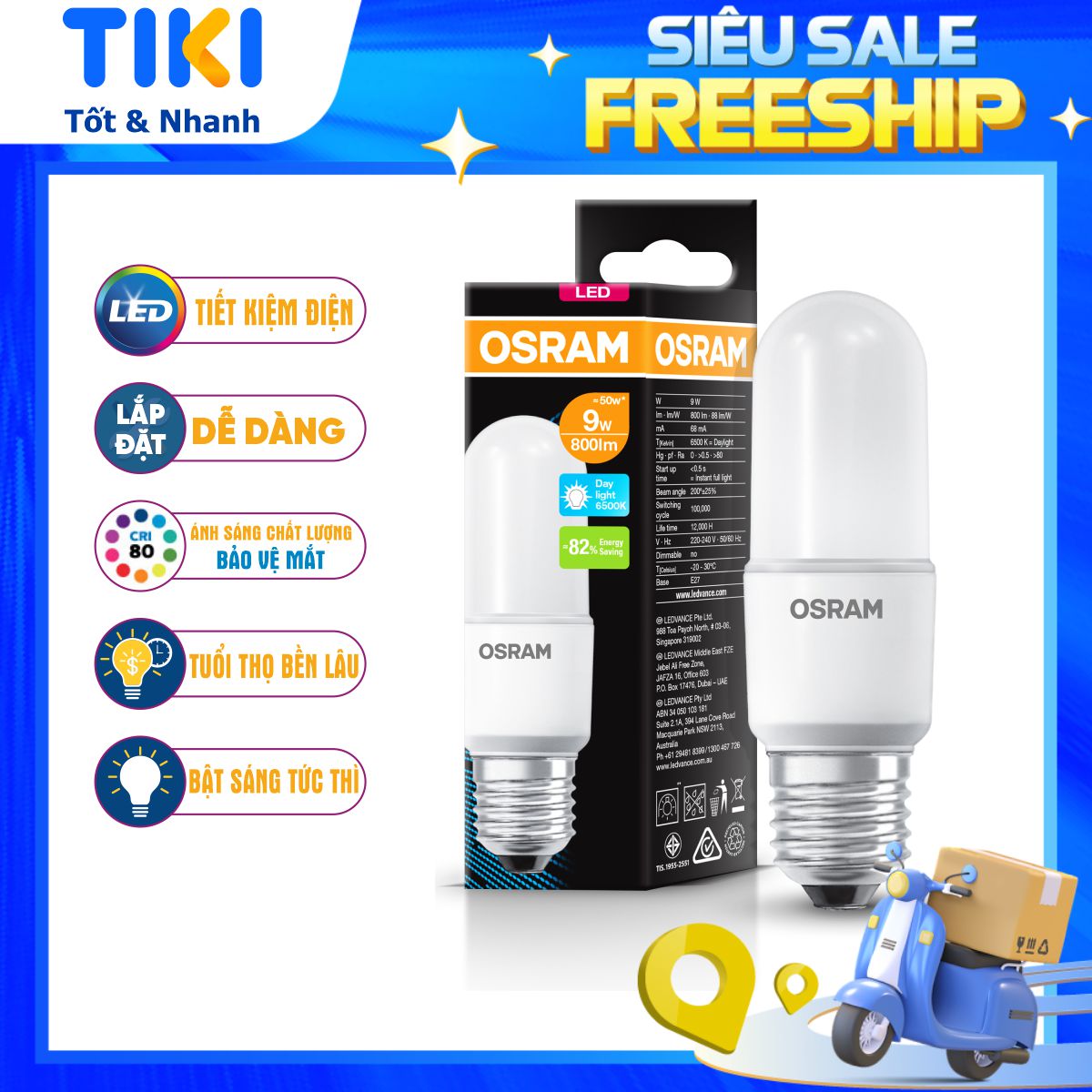 Bóng đèn LED Eco Stick G3 OSRAM – Thiết kế nhỏ gọn, Chất lượng tin đáng cậy, Ánh sáng hoàn hảo – Hàng Chính Hãng – 9W – Trắng 6500K