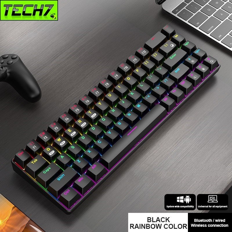 Bàn Phím Cơ không dây mini Đa kết nối RF68 Black Gaming Bluetooth + usb , chống ồn cho máy tính hàng nhập khẩu