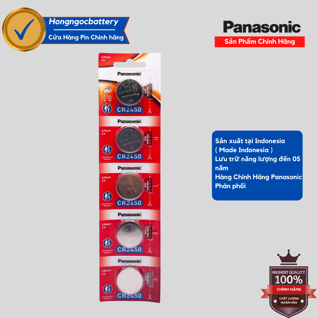 VỈ 5 Viên Pin CR2450 3V Panasonic Hàng Chính Hãng