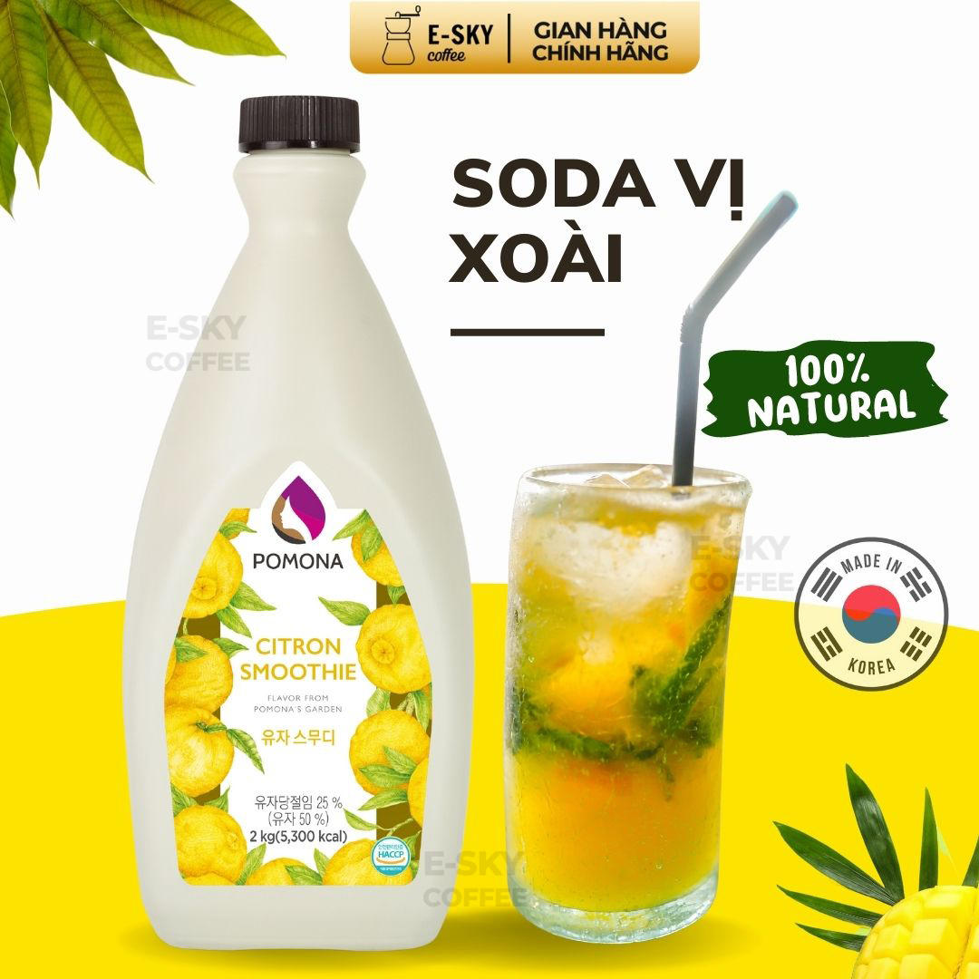 Mứt Xoài Pomona Mango Smoothie Nguyên Liệu Pha Chế Hàn Quốc Chai 2kg