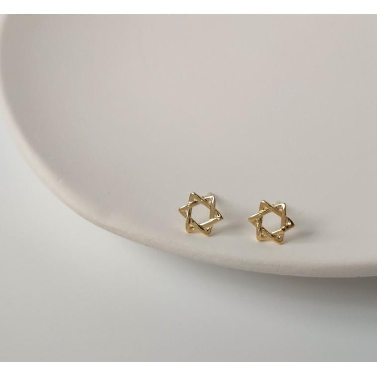 Bông Tai mạ vàng, Khuyên Tai 6 cạnh xát lỗ tai 2 màu siêu xinh lấp lánh dành cho nữ
