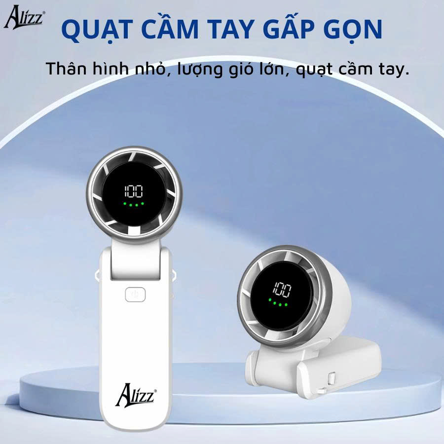 Quạt Cầm Tay Alizz Gấp Gọn Siêu Mát Al-14056 Màn Hình Led Kỹ Thuật Số Cao Cấp