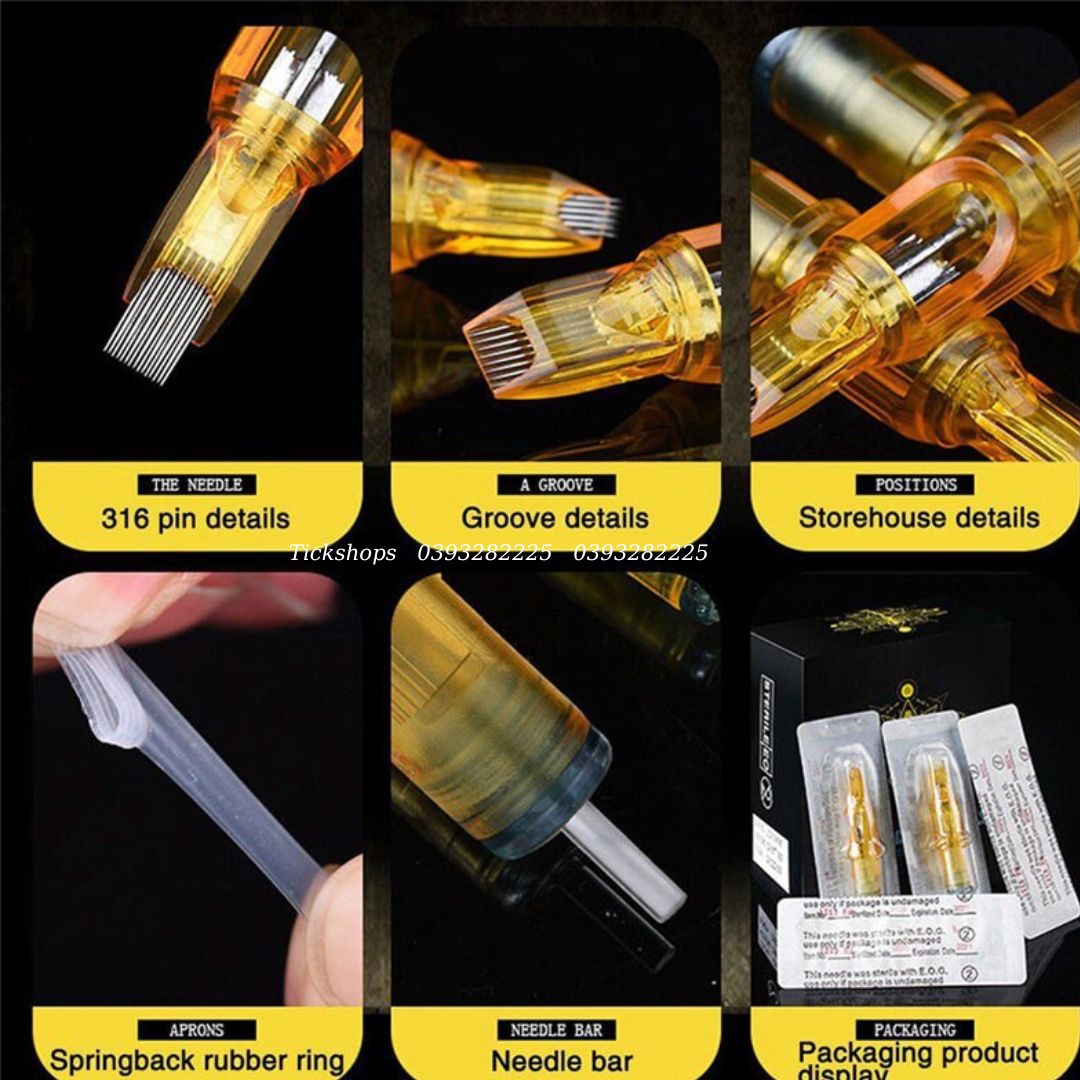 Kim phun xăm máy pen (vàng) YELLOW DRAGONFLY hộp 10 cái