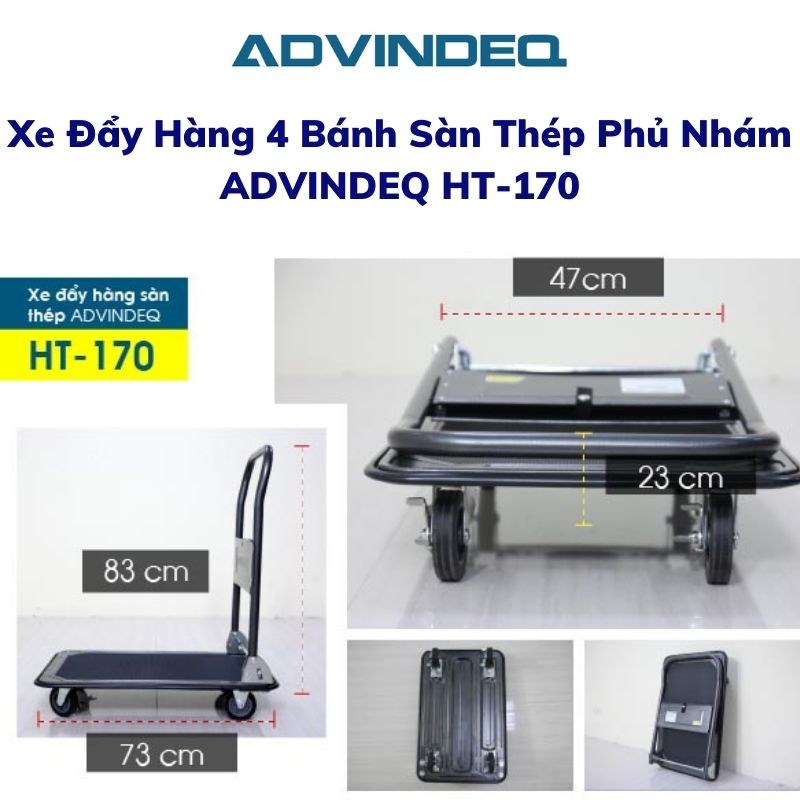 Xe Đẩy Hàng 4 Bánh Sàn Thép Phủ Nhám ADVINDEQ HT-170 (170kg) - Hàng Chính Hãng