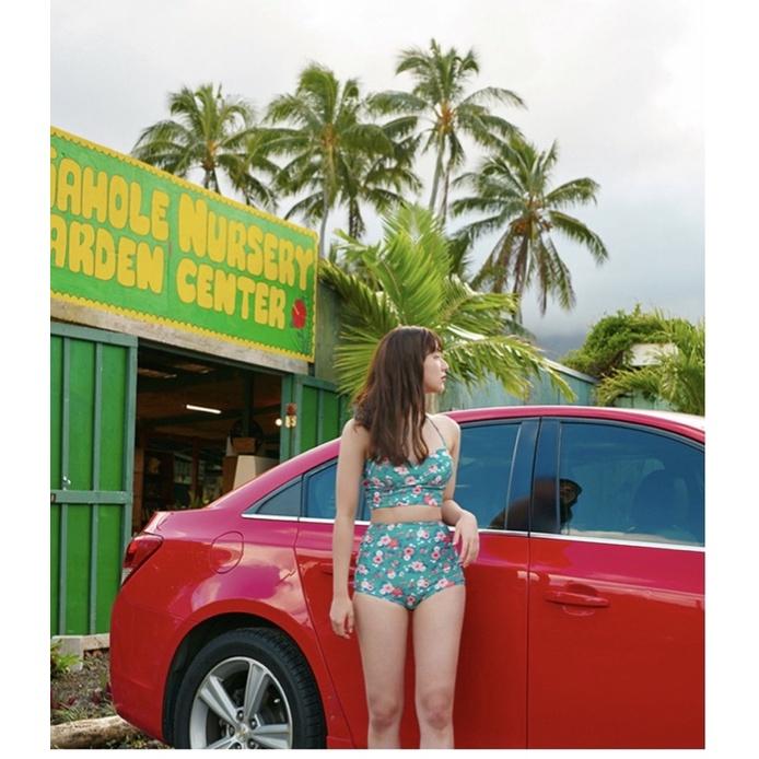Set đồ bơi bikini nữ hoa nhí xanh lá cúp ngực quần cạp cao siêu xinh