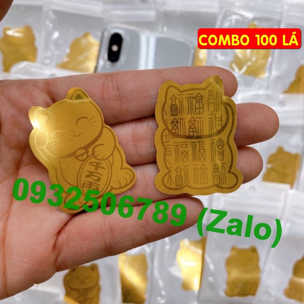 Miếng mèo thần tài mạ vàng 24k rước lộc vào nhà Tết dán điện thoại