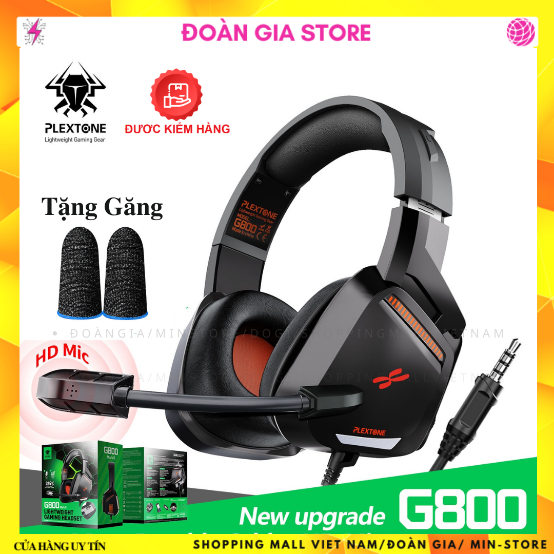 Tai nghe gaming chụp tai có dây chơi game PLEXTONE G800 tích hợp micro dài kèm chuẩn kết nối 3.5mm tiện dụng (Bản quốc tế, hàng chính hãng, Màu đen đỏ, Tặng Găng Gaming)