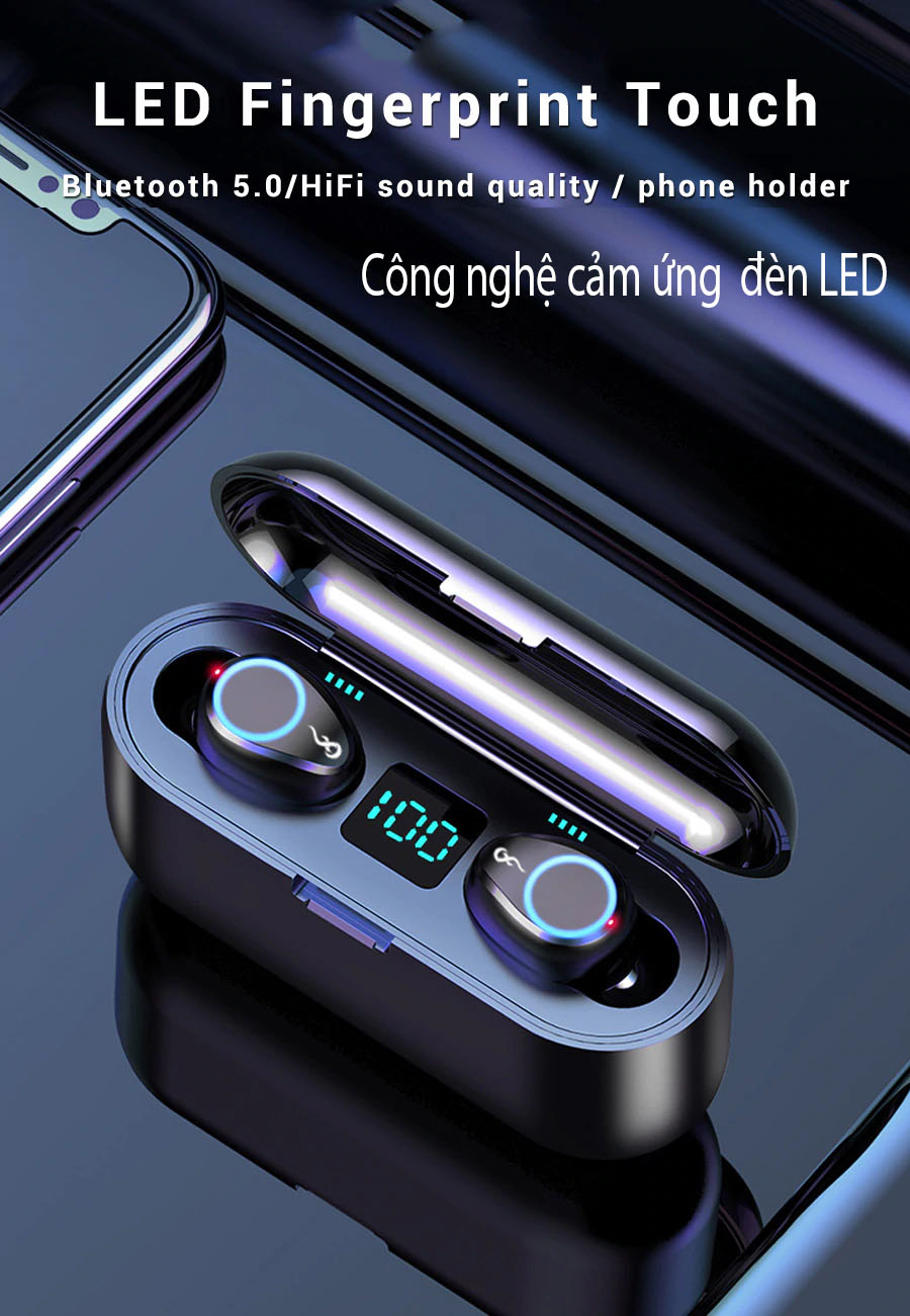 Tai nghe bluetooth cảm ứng vân tay f9 V-4 LED