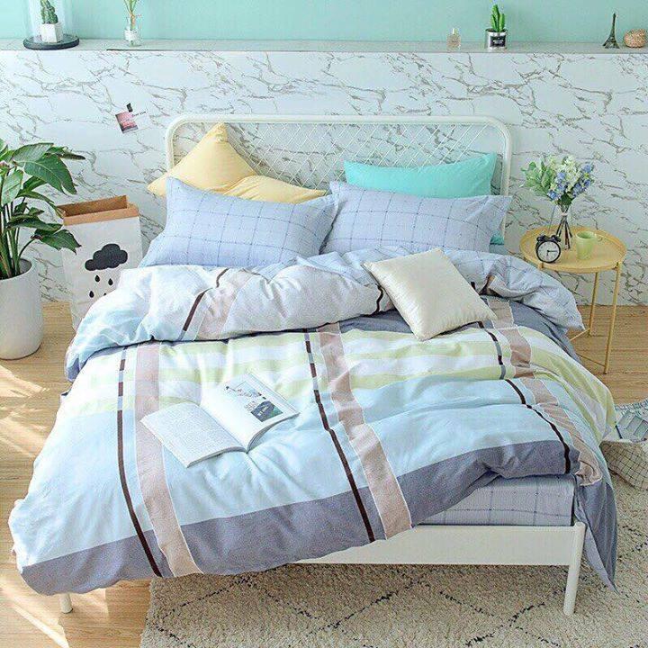 BỘ CHĂN GA COTTON KẺ NHIỀU MÀU