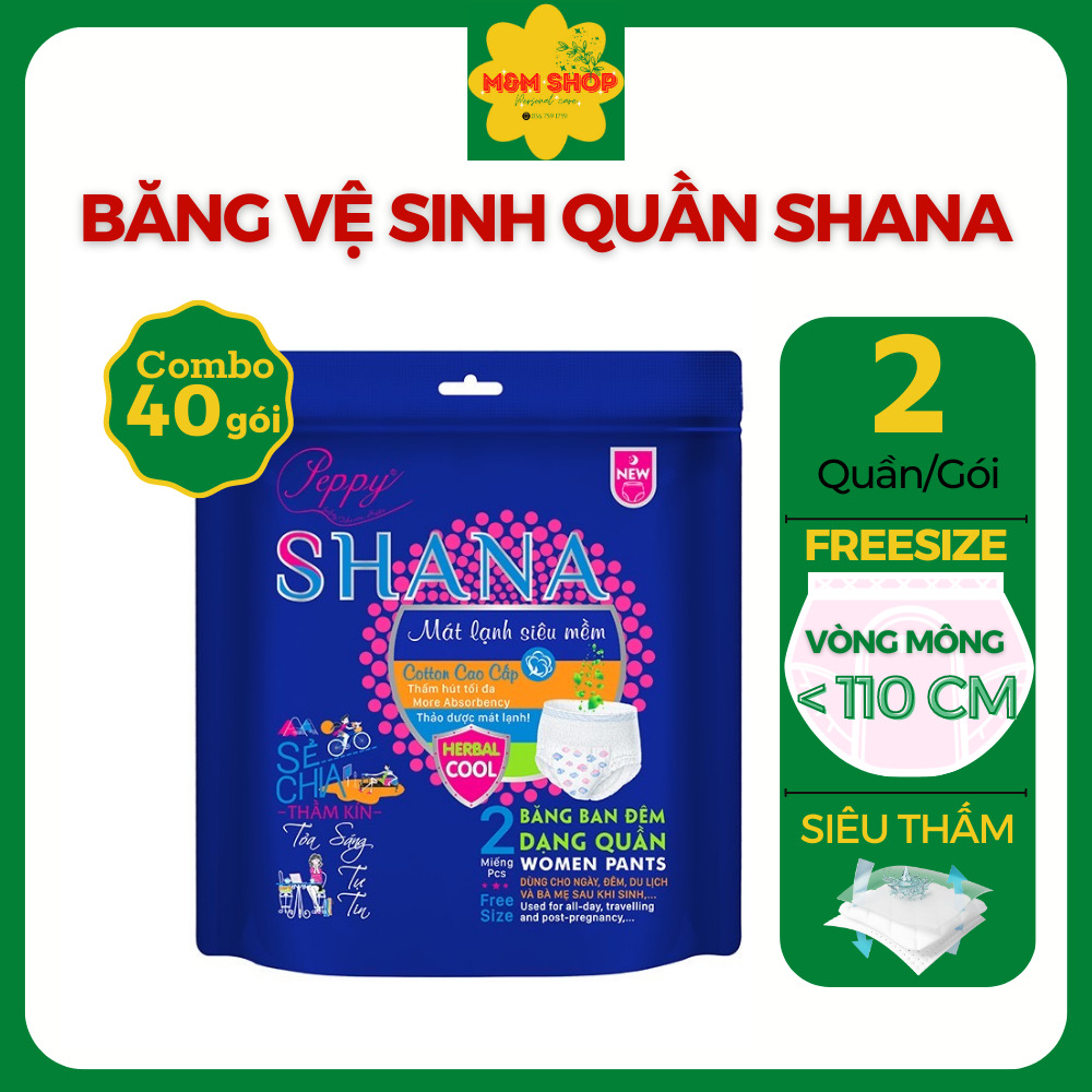 Combo 40 gói Băng vệ sinh quần Shana Freesize Siêu mềm Siêu thấm hút 2 quần/gói