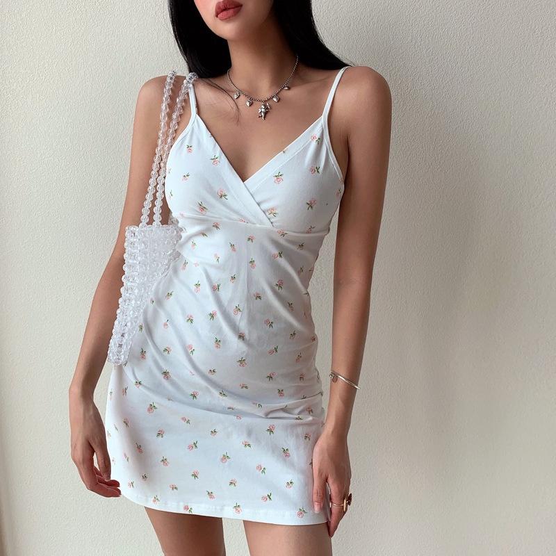 MS32 Váy đầm midi thun 2 dây nữ hoa nhí