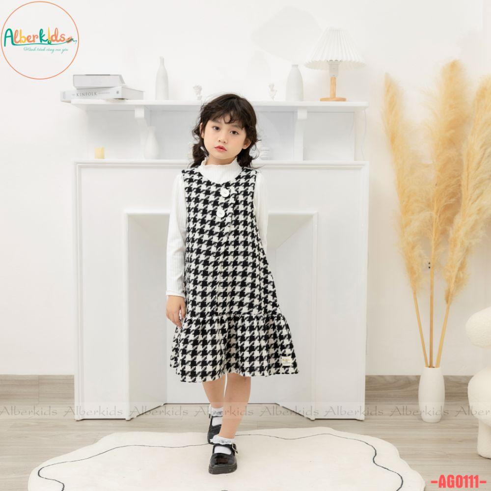 Váy bé gái thu đông ALBERKIDS dạ tweed kẻ ziczac công chúa xinh đẹp cho trẻ em 2,3,4,5,6,7,8,9,10,11,12 tuổi AG0111