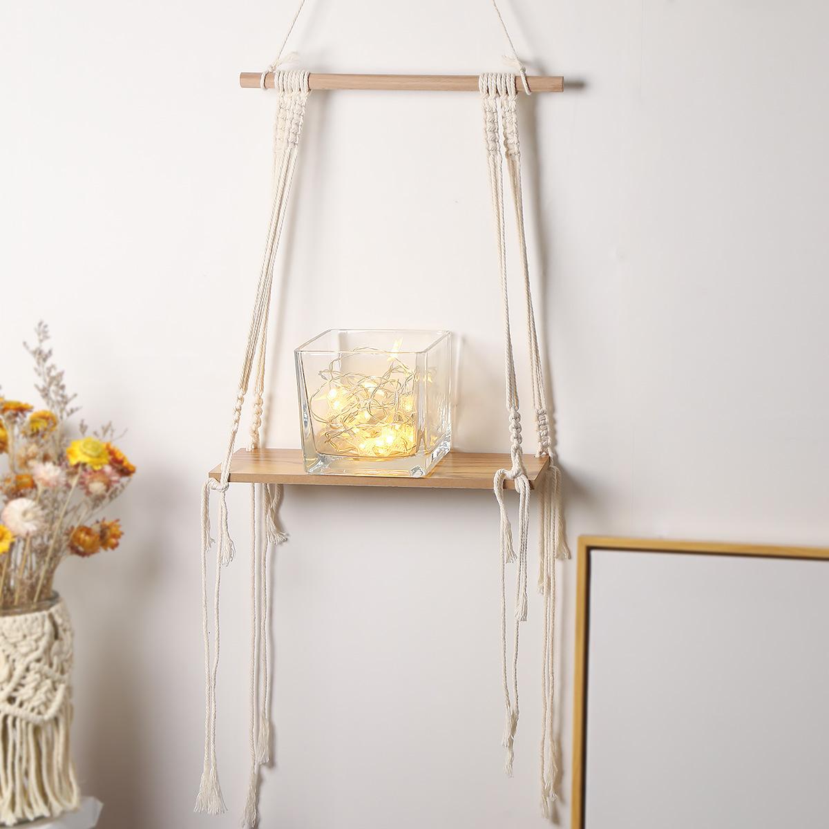 Kệ Treo Tường Gỗ Macrame Bohemian Deco Thực Vật Đơn Giản Tua Rua Bằng Tay Dệt Phòng Ngủ Phòng Khách WC Kệ Treo Dây