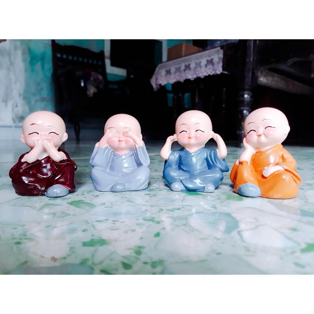 bộ tượng 4 chú tiểu giúp tĩnh tâm, trang trí bàn làm việc, ô tô