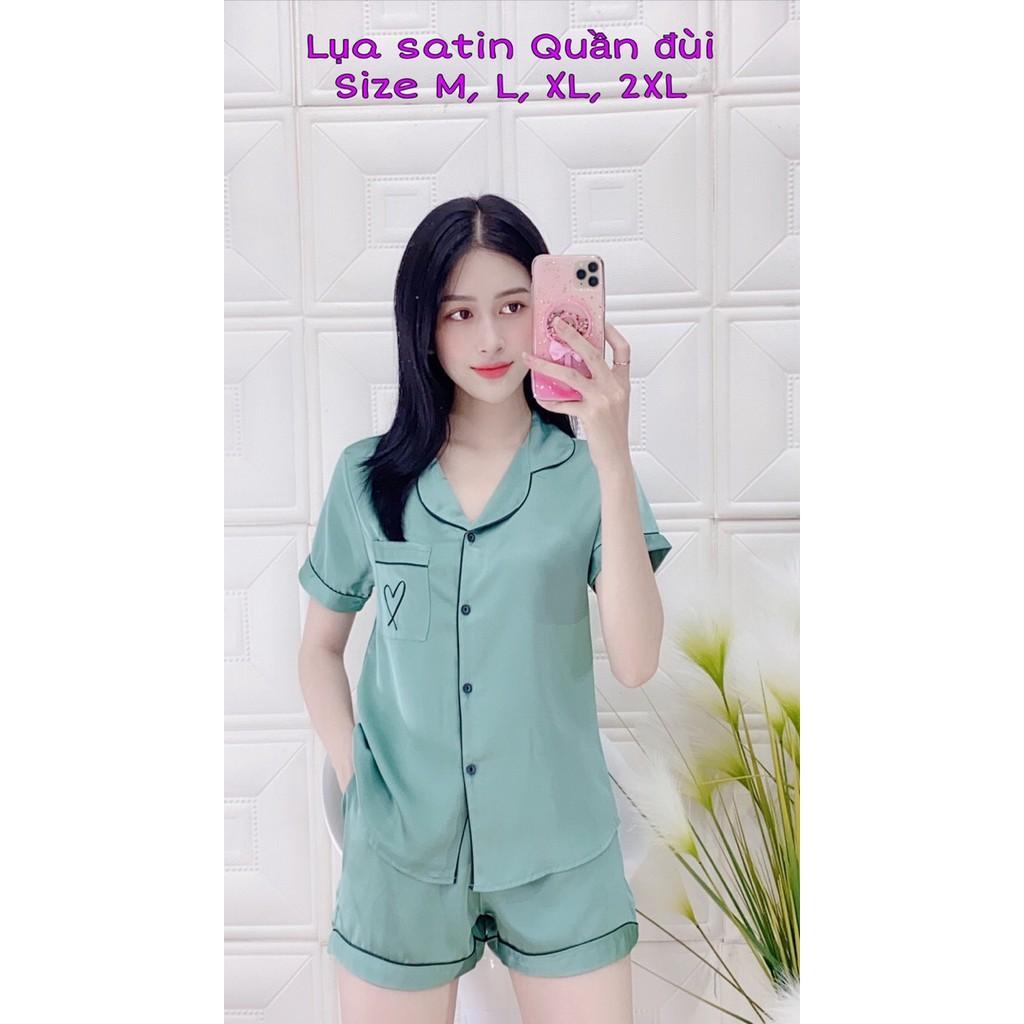 Đồ bộ ngủ pijama lụa satin tay ngắn, quần ngắn mặc ở nhà