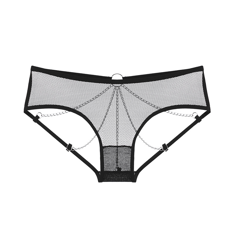 Quần Lót Bikini Ren Rỗng Siêu Mỏng Lưng Thấp Phối Dây Xích