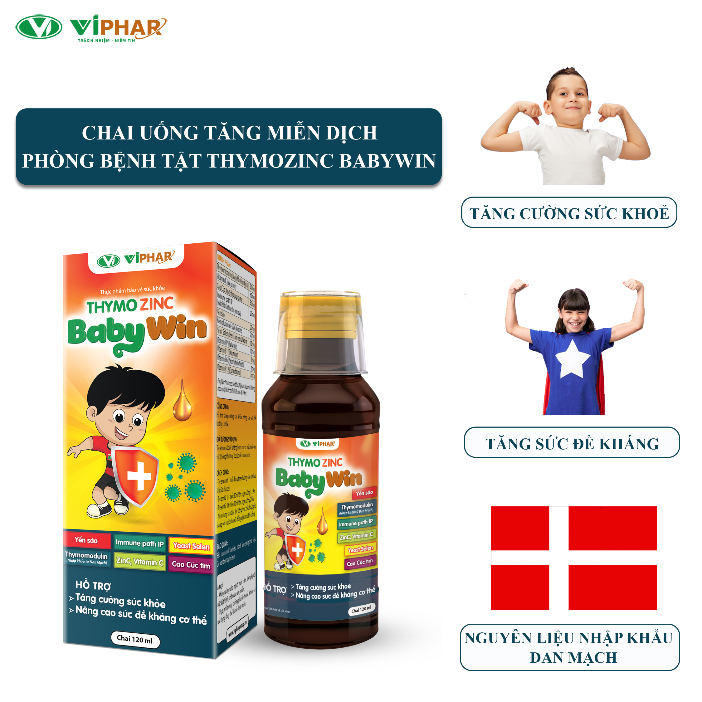 Siro Tăng Sức Đề Kháng Cho Bé Thymozinc Babywin VIPHAR Hộp 20 Gói 10ml