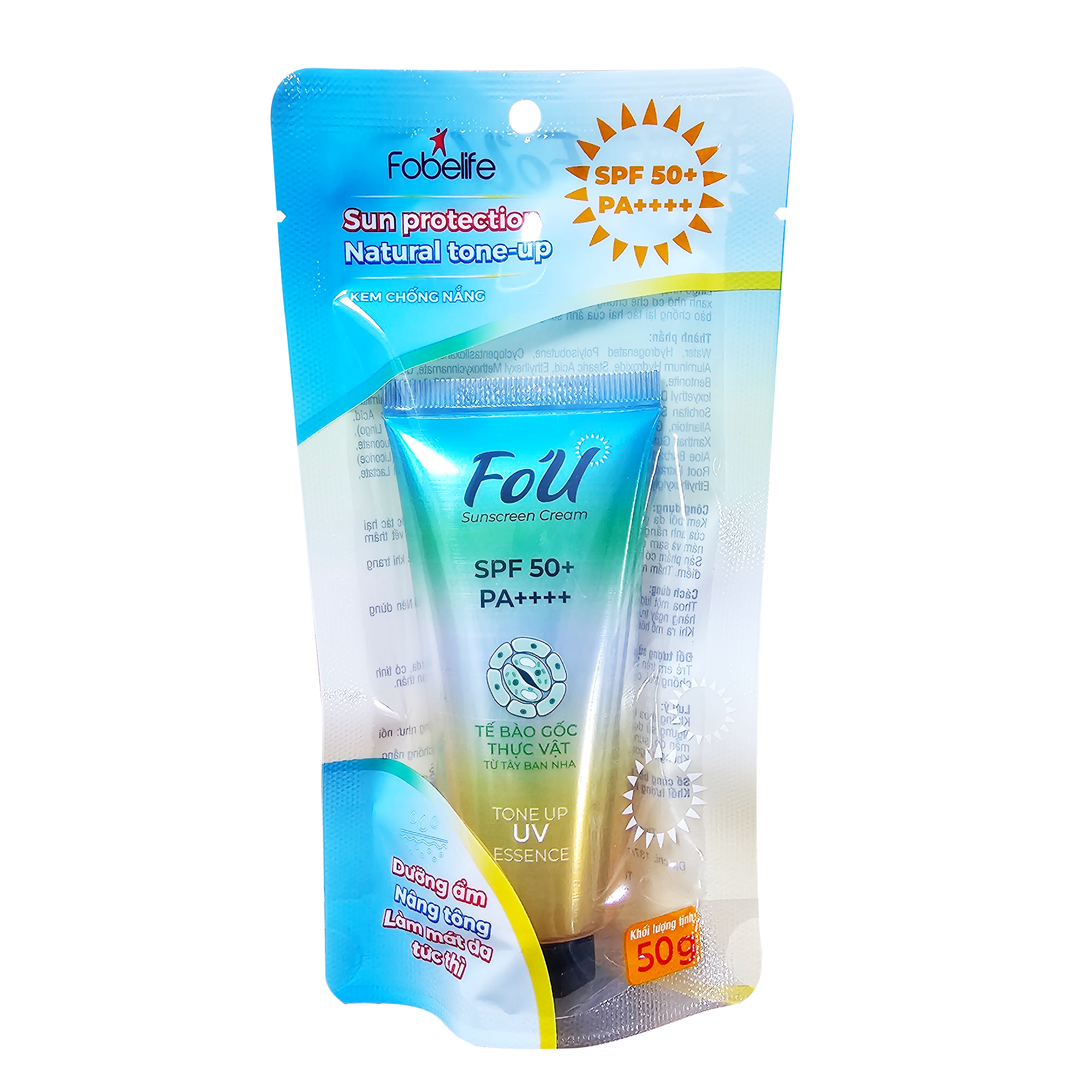 Kem Chống Nắng Fo'U SPF 50+ PA ++++, Nâng Tone Nhẹ, Dưỡng Ẩm Da, Chống Nước Không Gây Bết Dính - Tuýp 50g