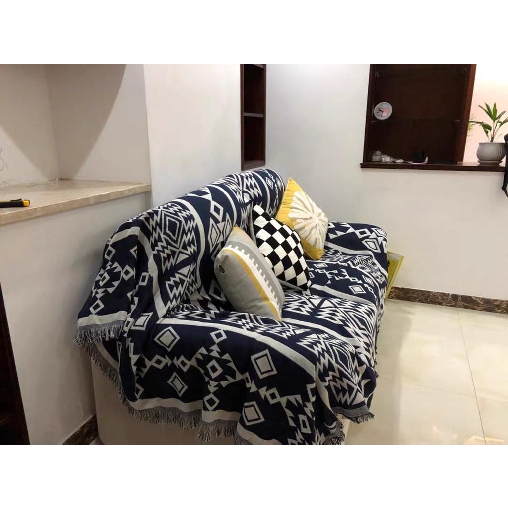 Thảm Thổ Cẩm Bohemian180cm x 130cm Họa Tiết Đen Trắng