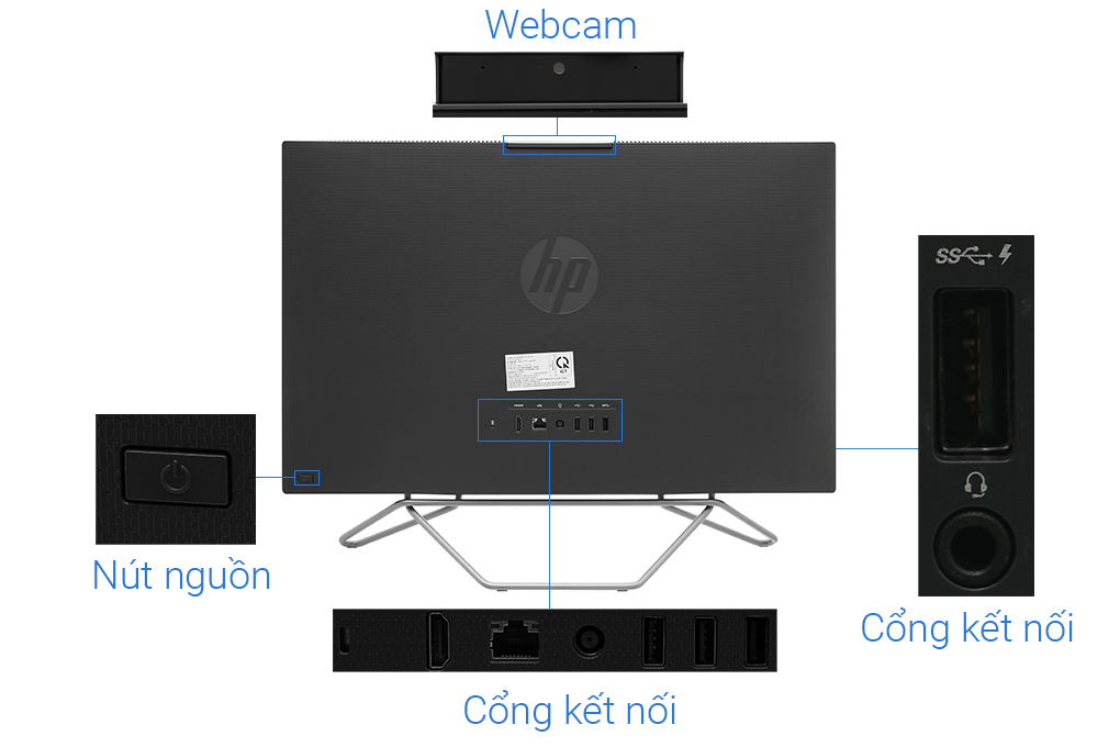 HP 205 Pro G8 AIO R3 5300U/4GB/256GB/23.8"F/KB/Mouse/Win11/(5R3F1PA)/Đen - Hàng chính hãng