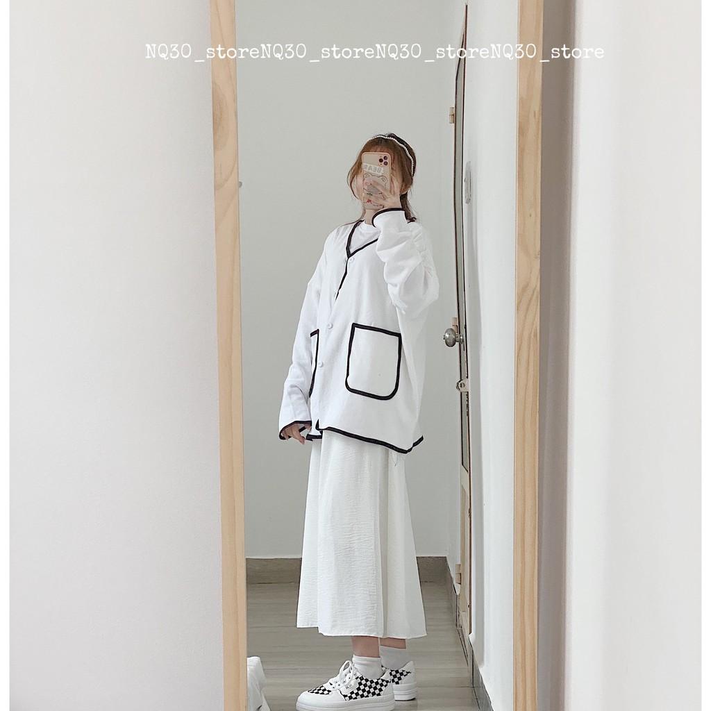Áo Cardigan Túi Hộp Nỉ Da Cá Nữ Ullzang