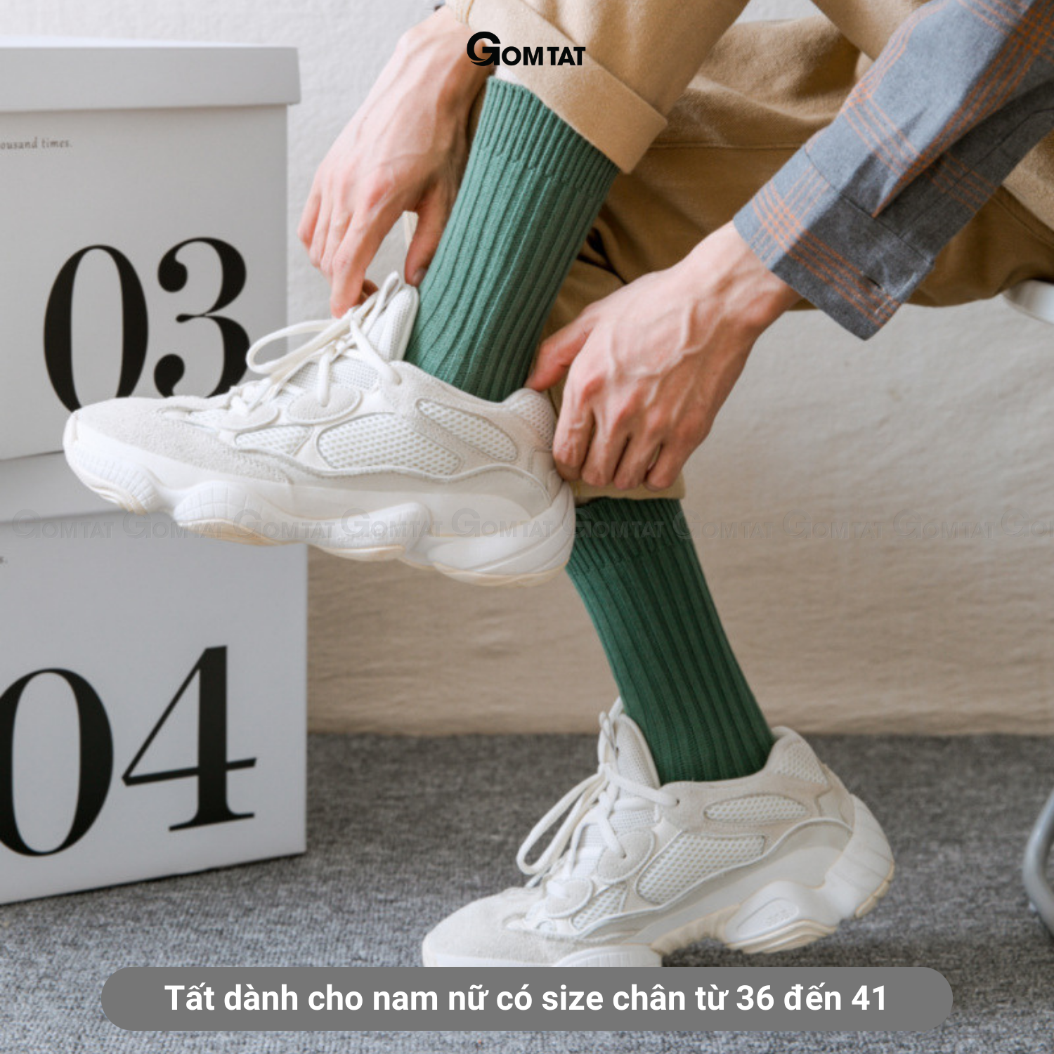 Tất nam nữ cổ cao trơn sọc gân chìm, vớ cổ cao unisex chất liệu cotton mềm mại, thoáng mát - CAOGANCHIM-UYE-7005-1DOI