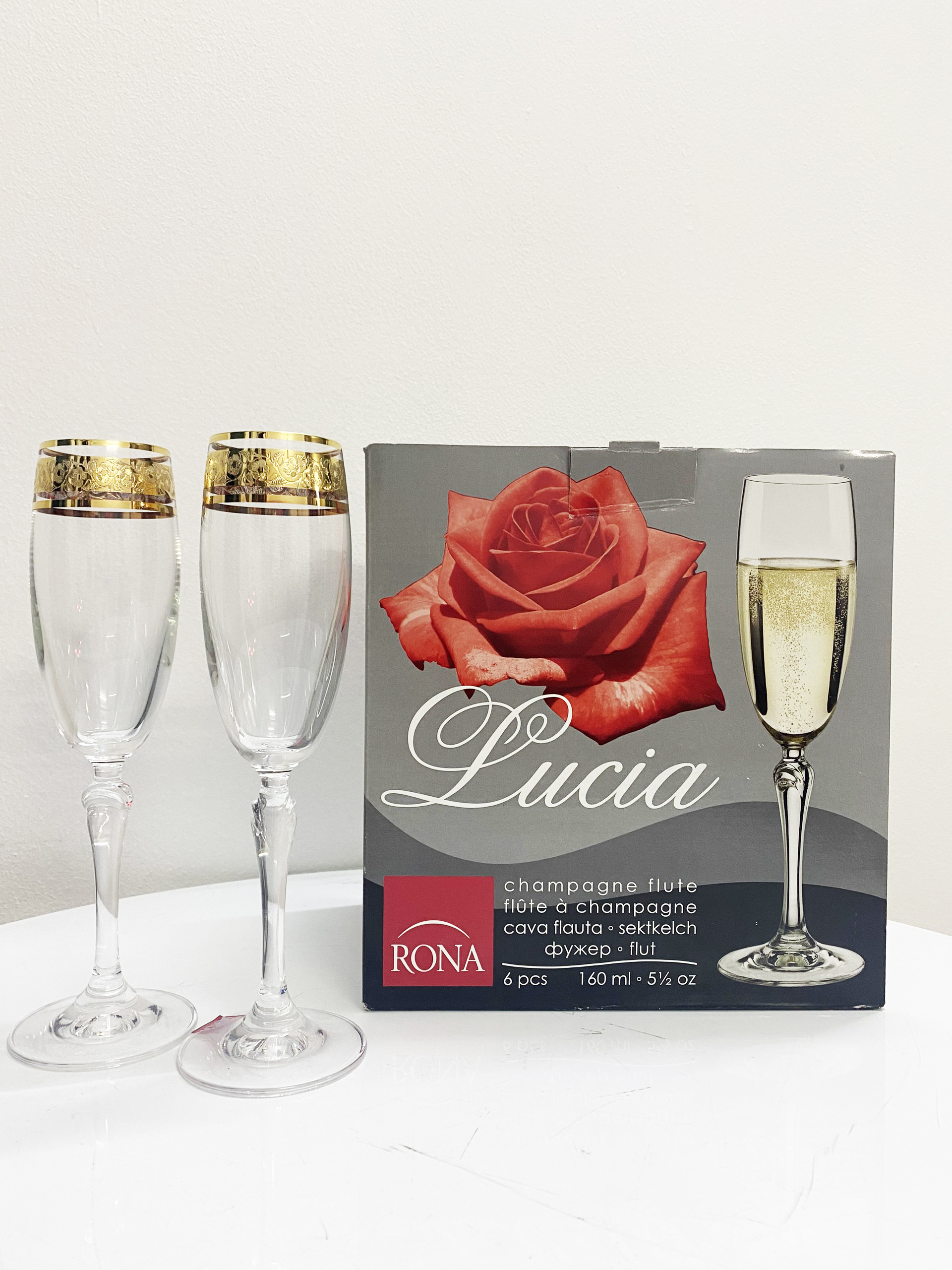 Bộ ly Champagne 160ml mạ vàng 24k viền ly