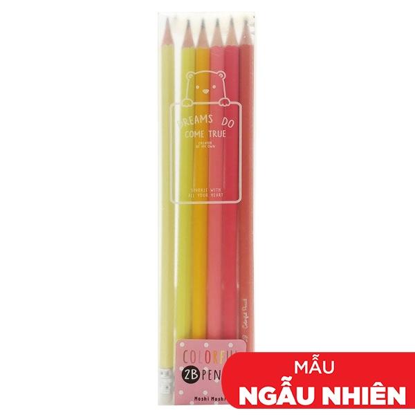 Bộ 6 Bút Chì Gỗ 2B Moshi Moshi 004 (Mẫu Màu Giao Ngẫu Nhiên)