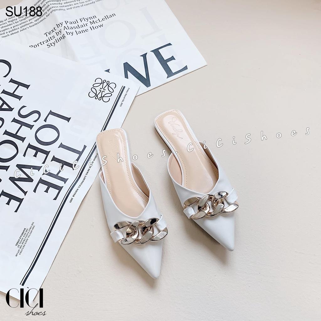 Giày sục nữ CiCi Shoes mũi nhọn, sục da 3 mắt xích xoắn - SU188