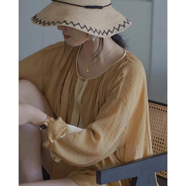 Áo tơ nâu vàng công sở