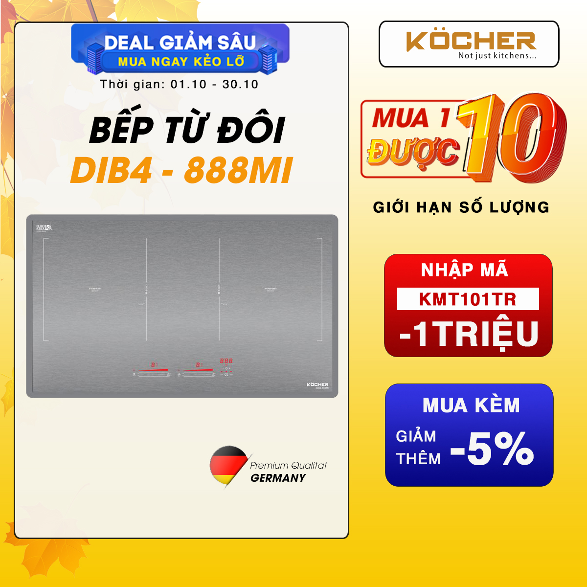 Bếp Điện Từ Đôi Kocher DIB4-888MI( Metalic) - Hàng chính hãng