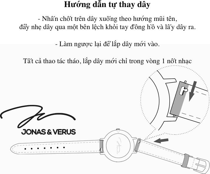 Đồng hồ đeo tay Nam hiệu JONAS & VERUS Y01545-A0.WWBLZ, Máy Cơ , Kính mo tráng sapphire hạn chế trầy xước, Dây da Italy