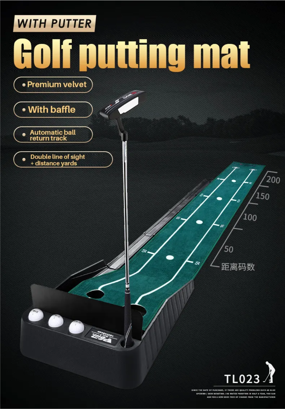 Thảm tập golf putting PGM-TL023 New Version: Tiêu chuẩn Châu Âu. Chất liệu cao cấp - Thiết kế cải tiến. Có thanh chắn &amp; ray thu hồi bóng.