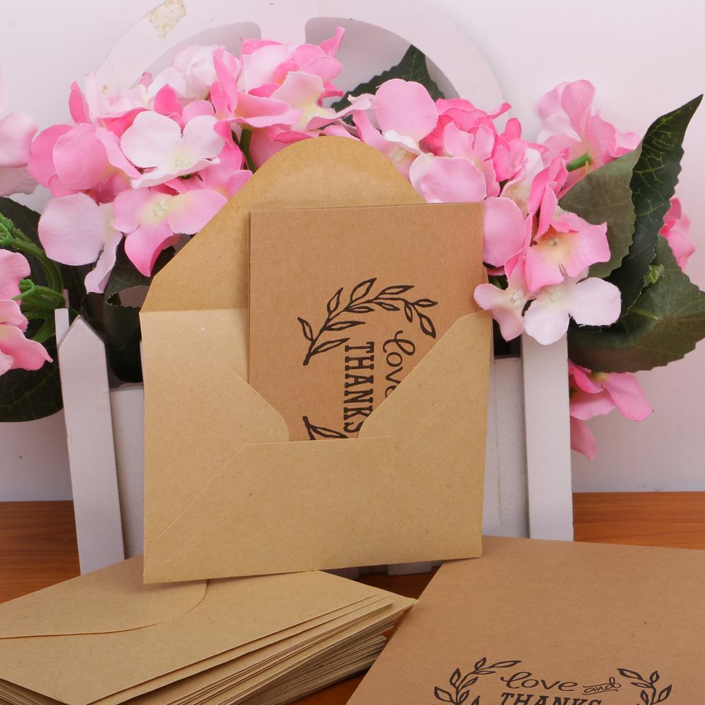 50pcs Kraft  and Thanks Cards with Envelopes for Wedding Party