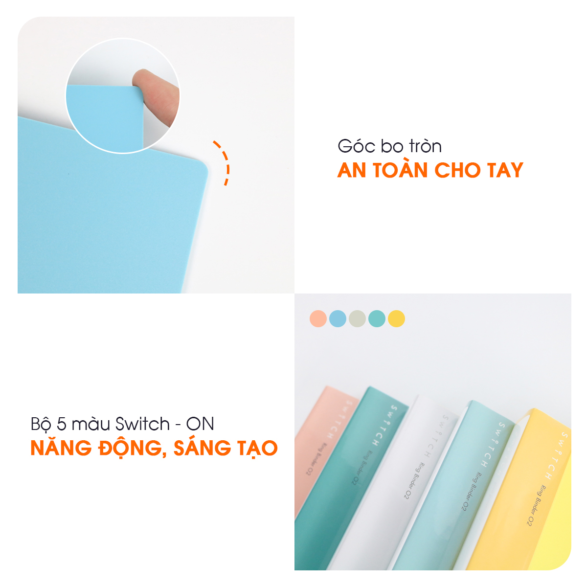 Bìa Còng O2 Switch ON AO+, Nhựa PP/ A4, 2 Nhẫn O
