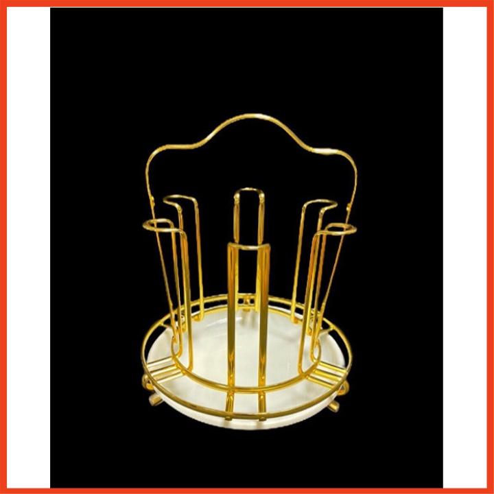 Khay úp ly mạ vàng tròn có tặng kèm khay hứng nước cao cấp