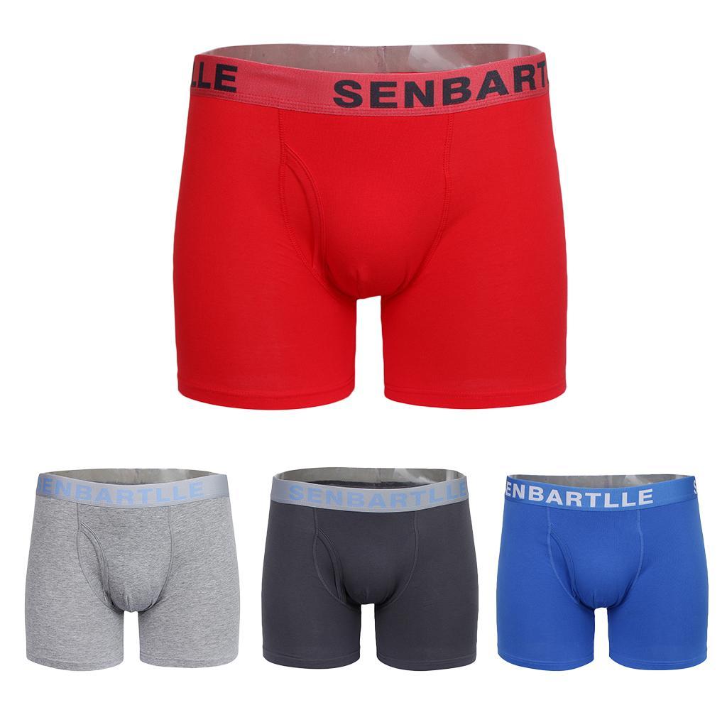 Men's Cotton Boxer Briefs Middle Rise Trunks Underwear Solid Color Plus Size