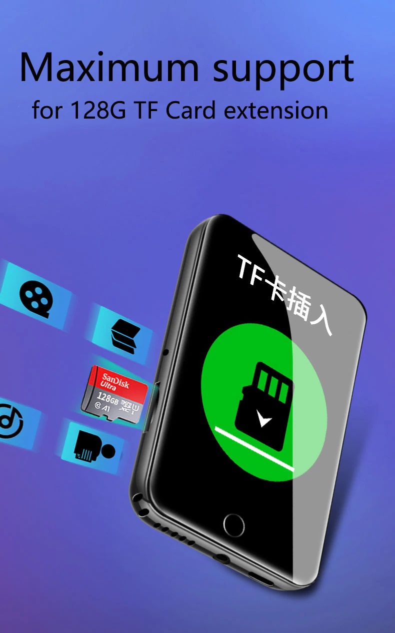 Máy nghe nhạc xem phim hỗ trợ bluetooth đa ngôn ngữ tra từ điển cảm ứng dung lượng 8GB thế hệ mới nhất Ruizu M7 - Hàng Chính Hãng