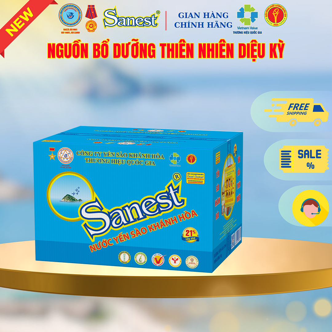 NEW [ Hộp 6 lọ quà tặng] Nước Yến sào Khánh Hòa Sanest 21% - Có đường