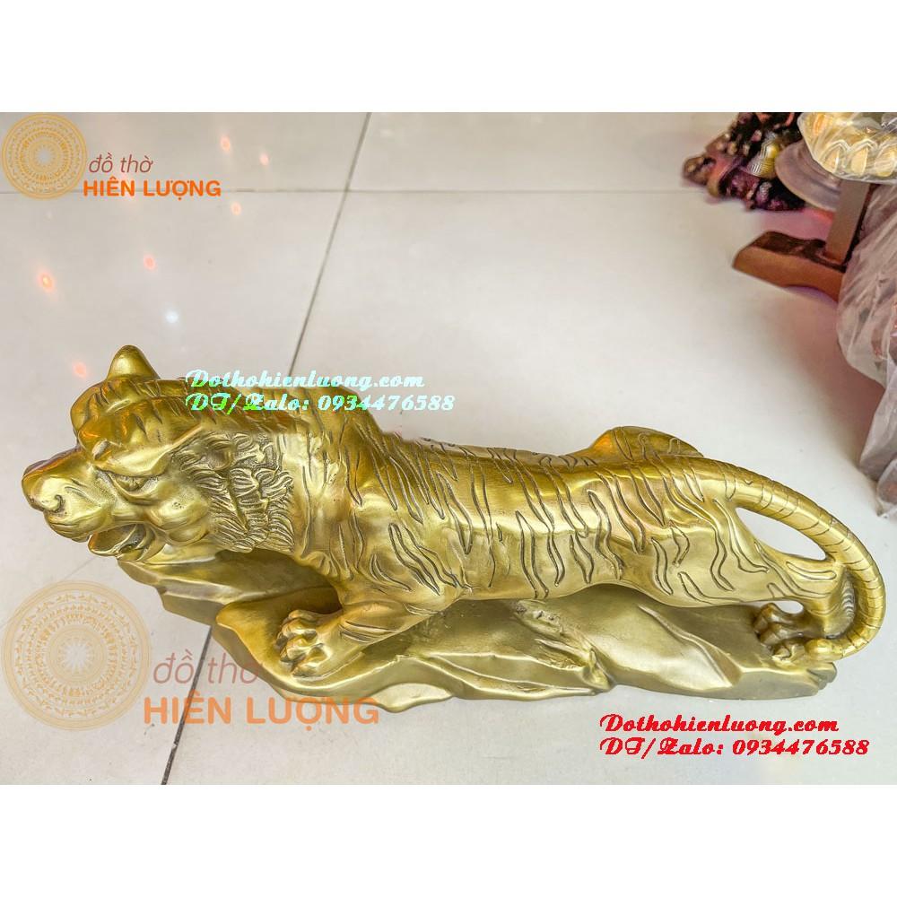 Tượng Hổ Thét Đứng Bệ Vách Đá Bằng Đồng Vàng Nguyên Chất Dài 45cm, Nặng 4,8kg - Quà Tặng Phong Thủy Tuổi Dần