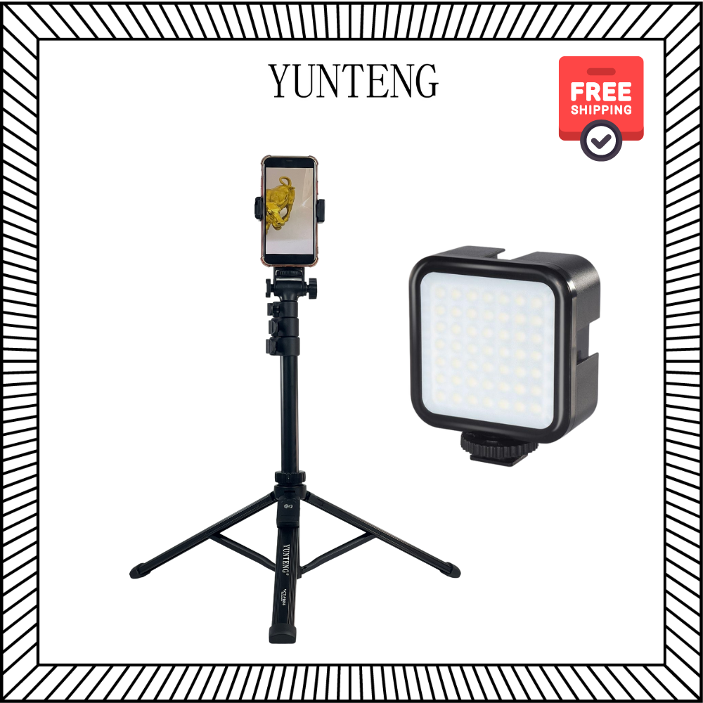 Combo Gậy Yunteng VCT 91666 và Đèn RGB - Phụ kiện điện thoại kèm đèn trợ sáng chụp ảnh, quay video - Hàng chính hãng