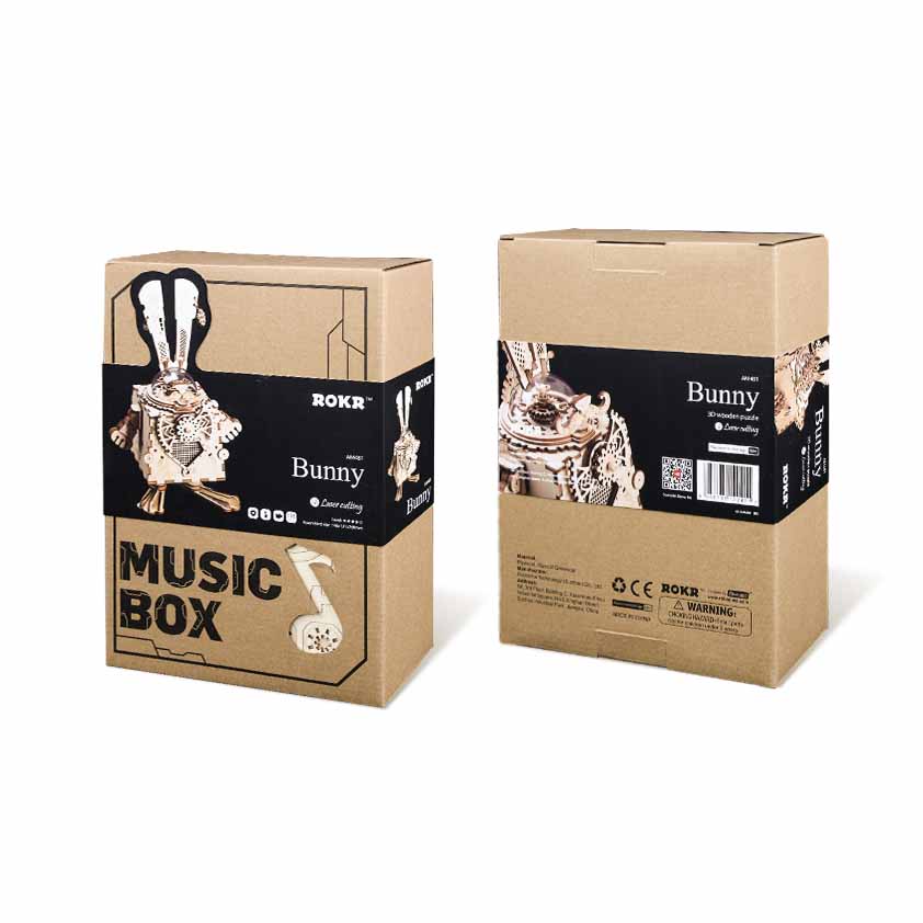 Hộp âm nhạc bằng gỗ lắp ghép hình chú thỏ Steam punk Music Box- AM481 Bunny