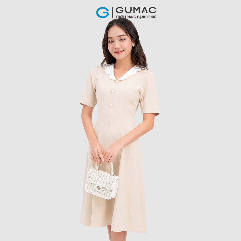 Đầm xòe GUMAC DC10020 phối cổ cách điệu phong cách