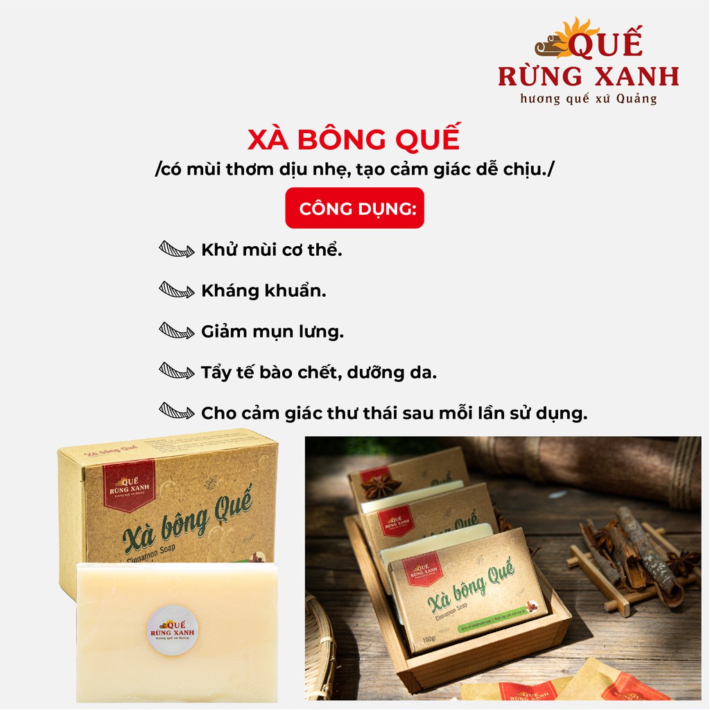 Xà bông quế handmade 100% nguyên liệu hữu cơ ngừa mụn, giúp trắng da, viêm nang lông hộp 100g Quế Rừng Xanh - HÀNG CHÍNH HÃNG